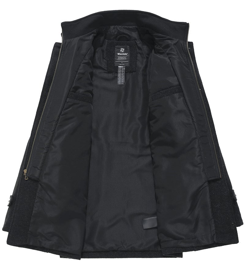wantdo Men's Peacoat Business Casual Wool Jacket Overcoat Black L - Image 3